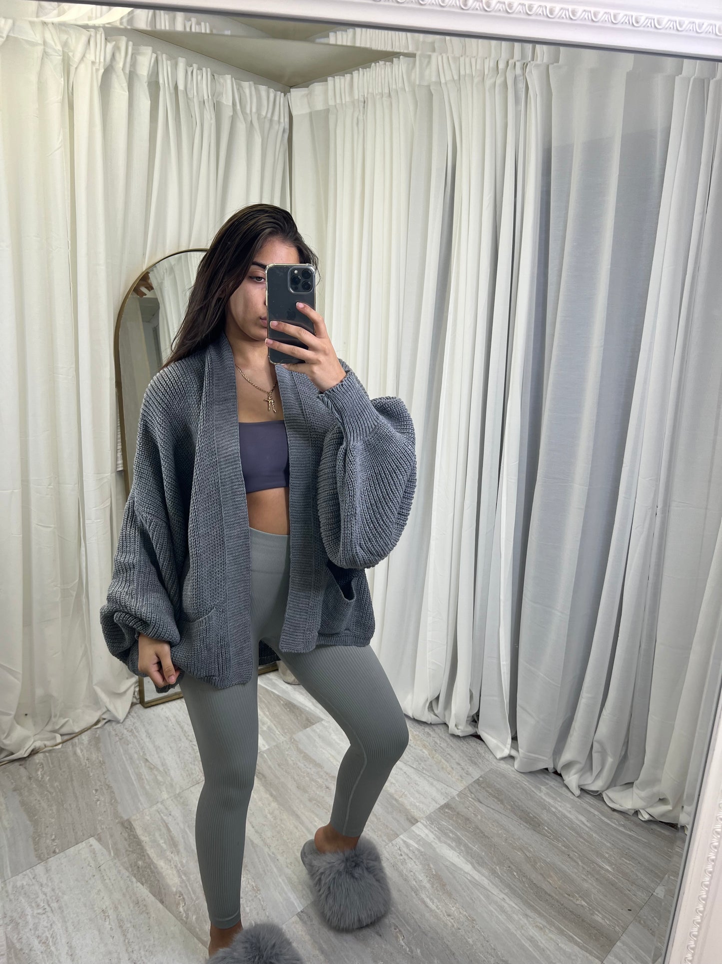 Balloon sleeve knitted cardigan