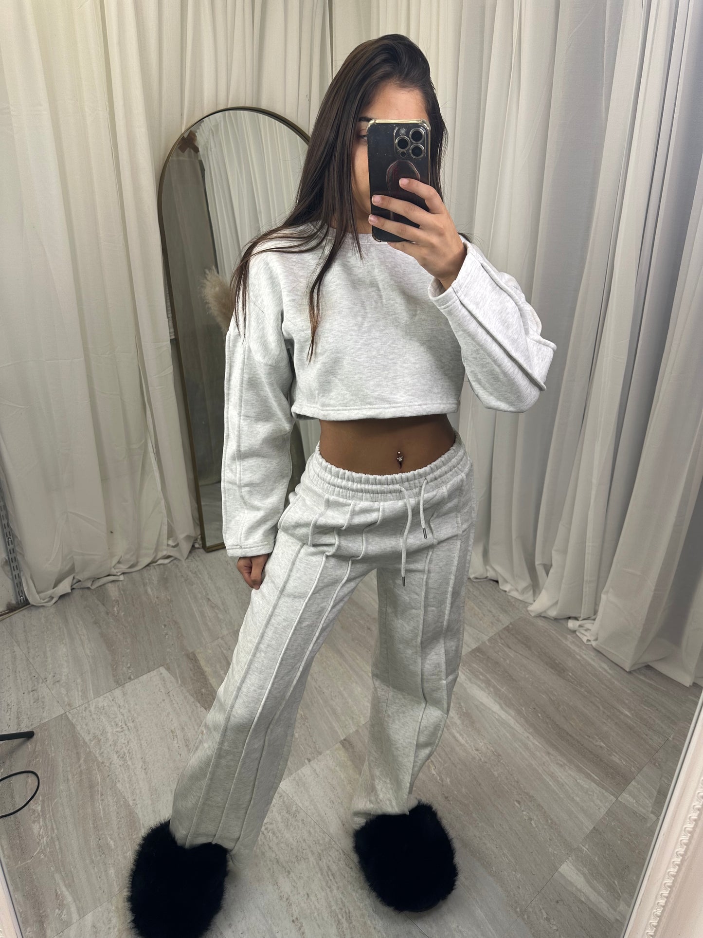 Premium cropped 3 seam wide leg tracksuit 1763