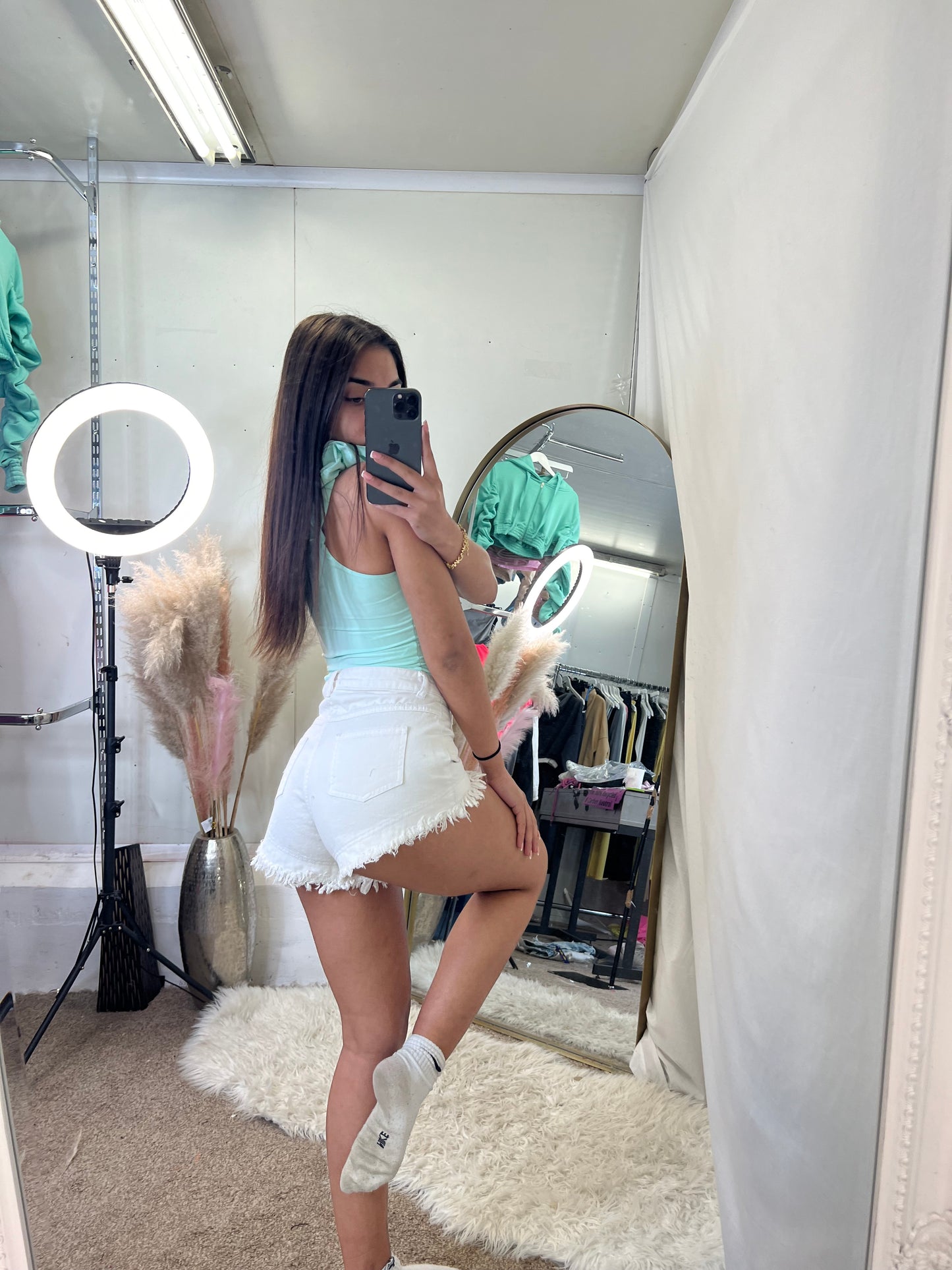 Harper denim frilled hem shorts