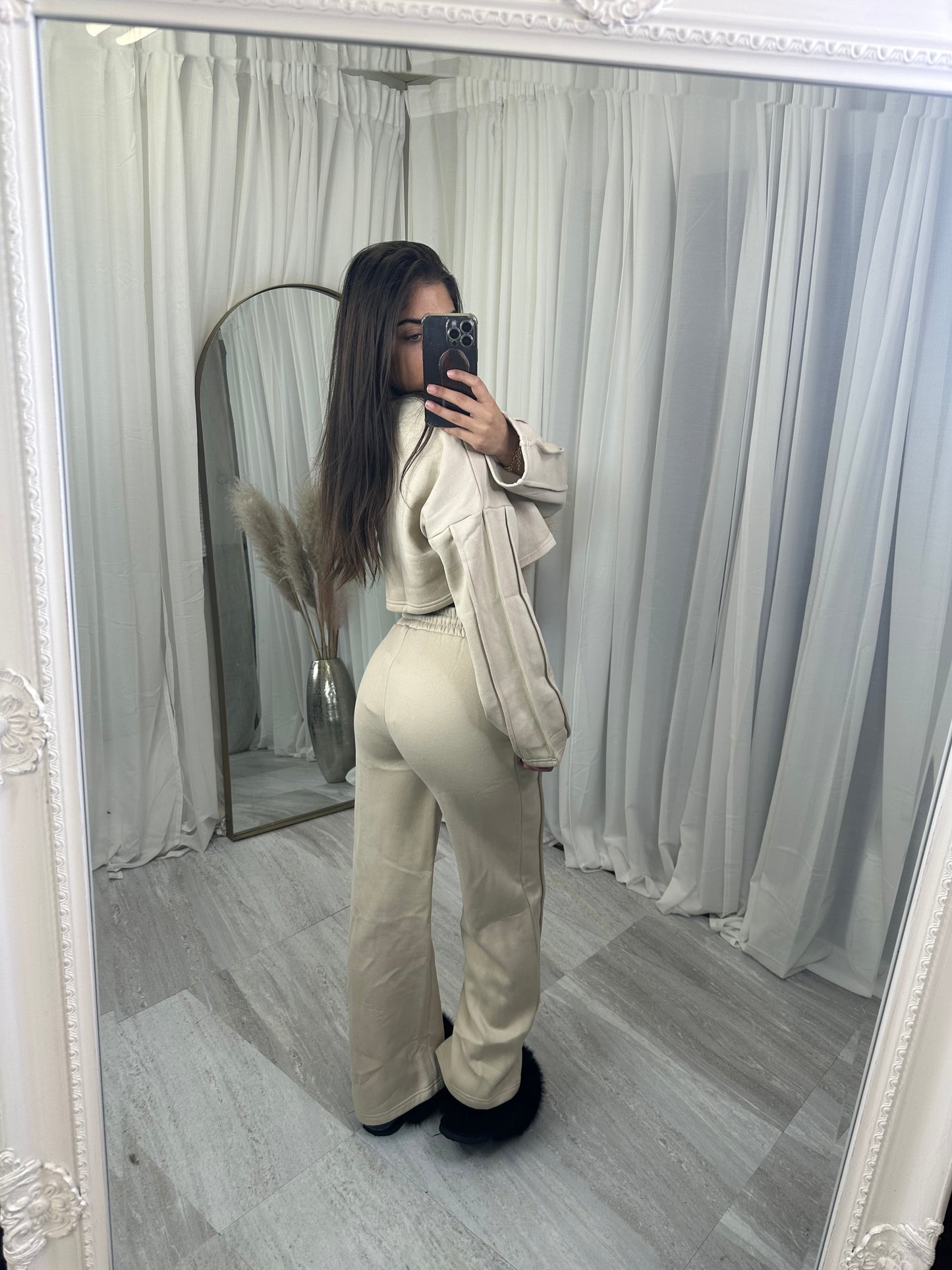 Premium cropped 3 seam wide leg tracksuit 1763
