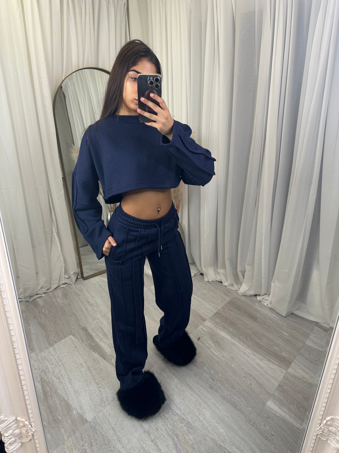 Premium cropped 3 seam wide leg tracksuit 1763