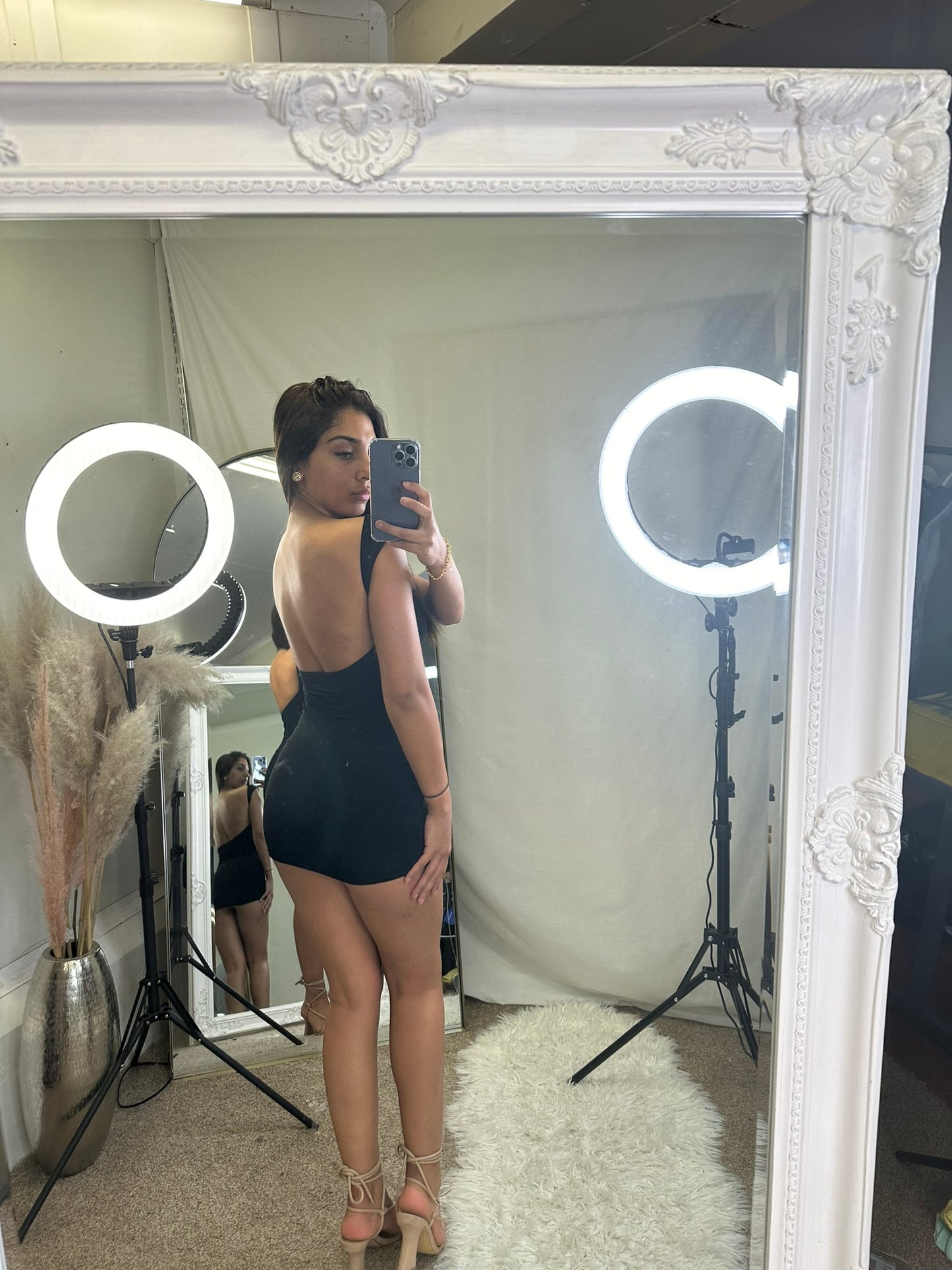 backless ruched slinky dress