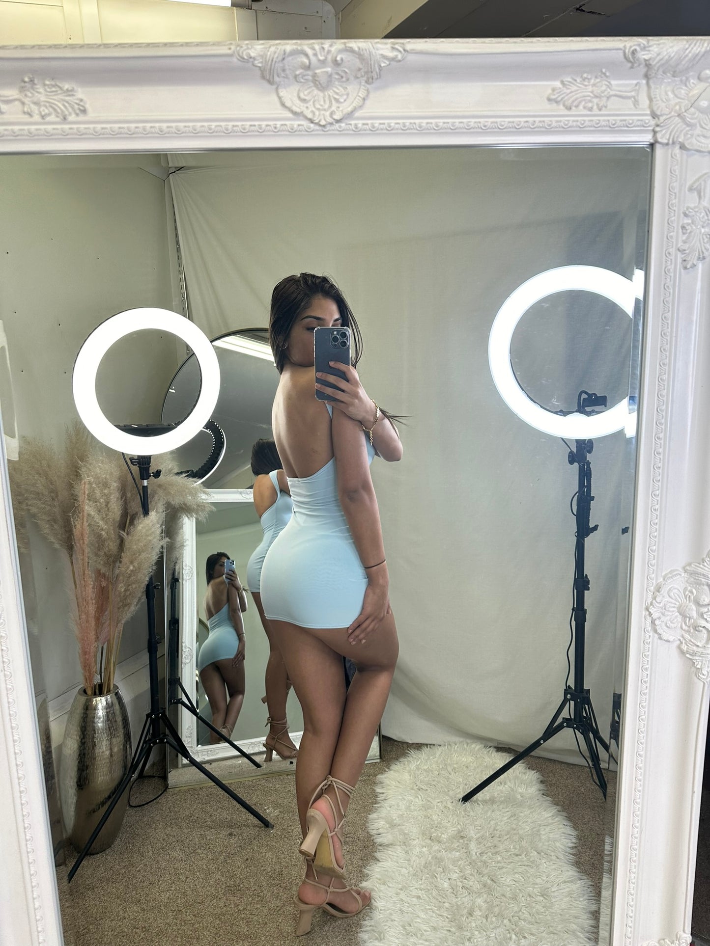 backless ruched slinky dress