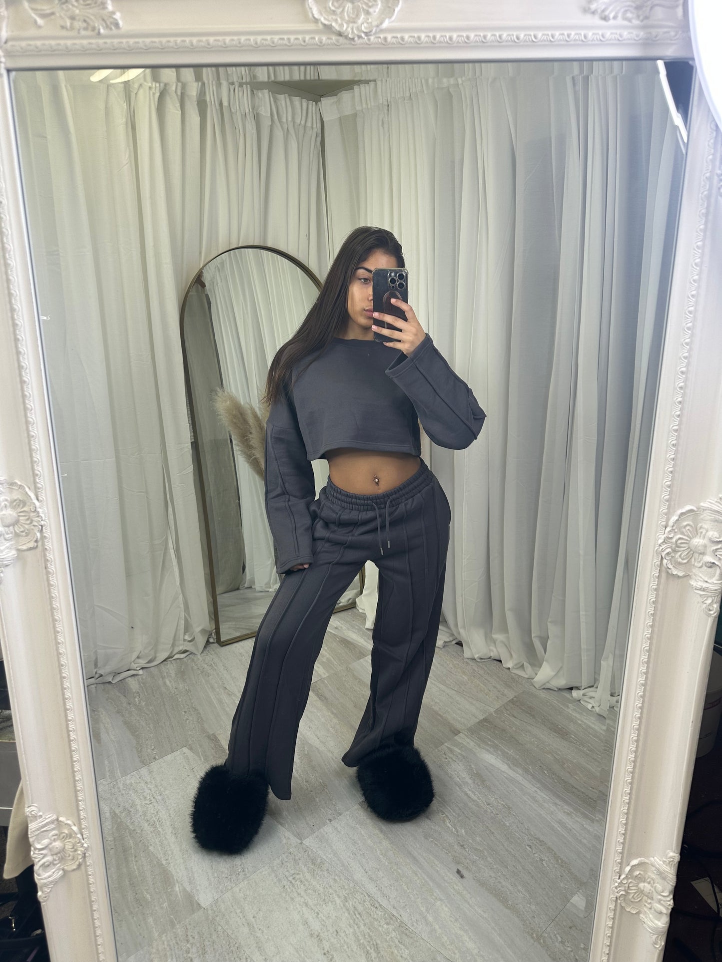 Premium cropped 3 seam wide leg tracksuit 1763