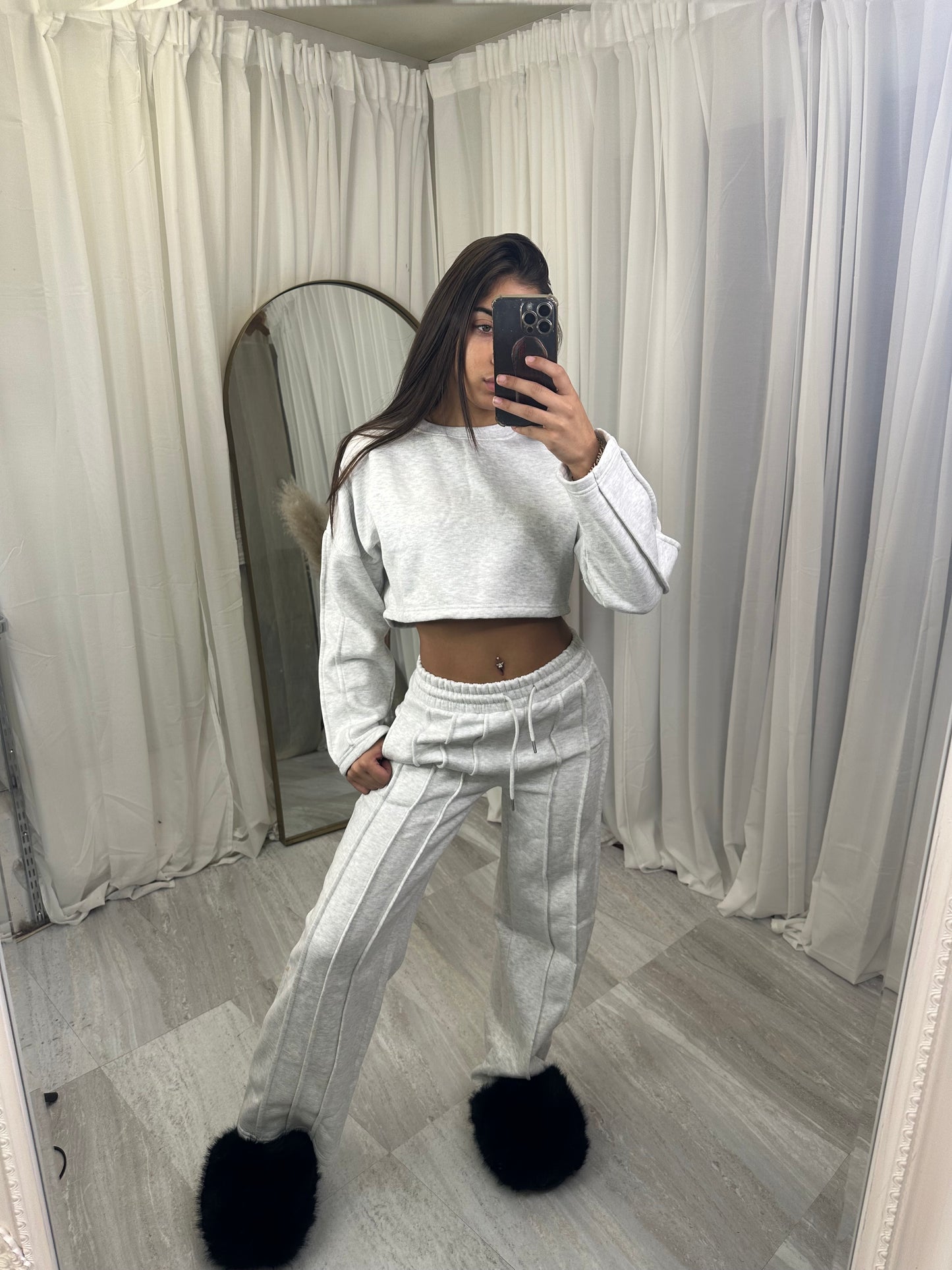 Premium cropped 3 seam wide leg tracksuit 1763