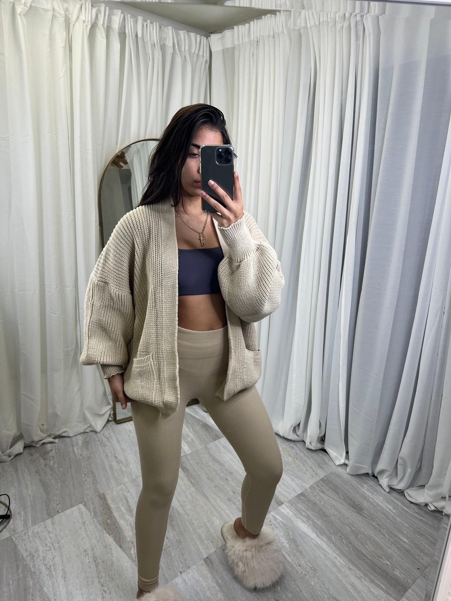 Balloon sleeve knitted cardigan