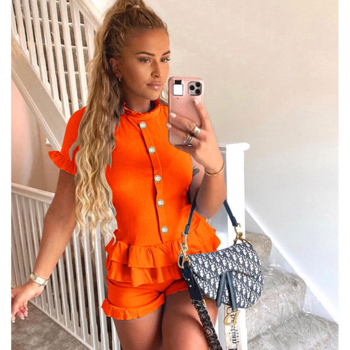 Amy ribbed peplum top and frilled hem shorts lounge wear set