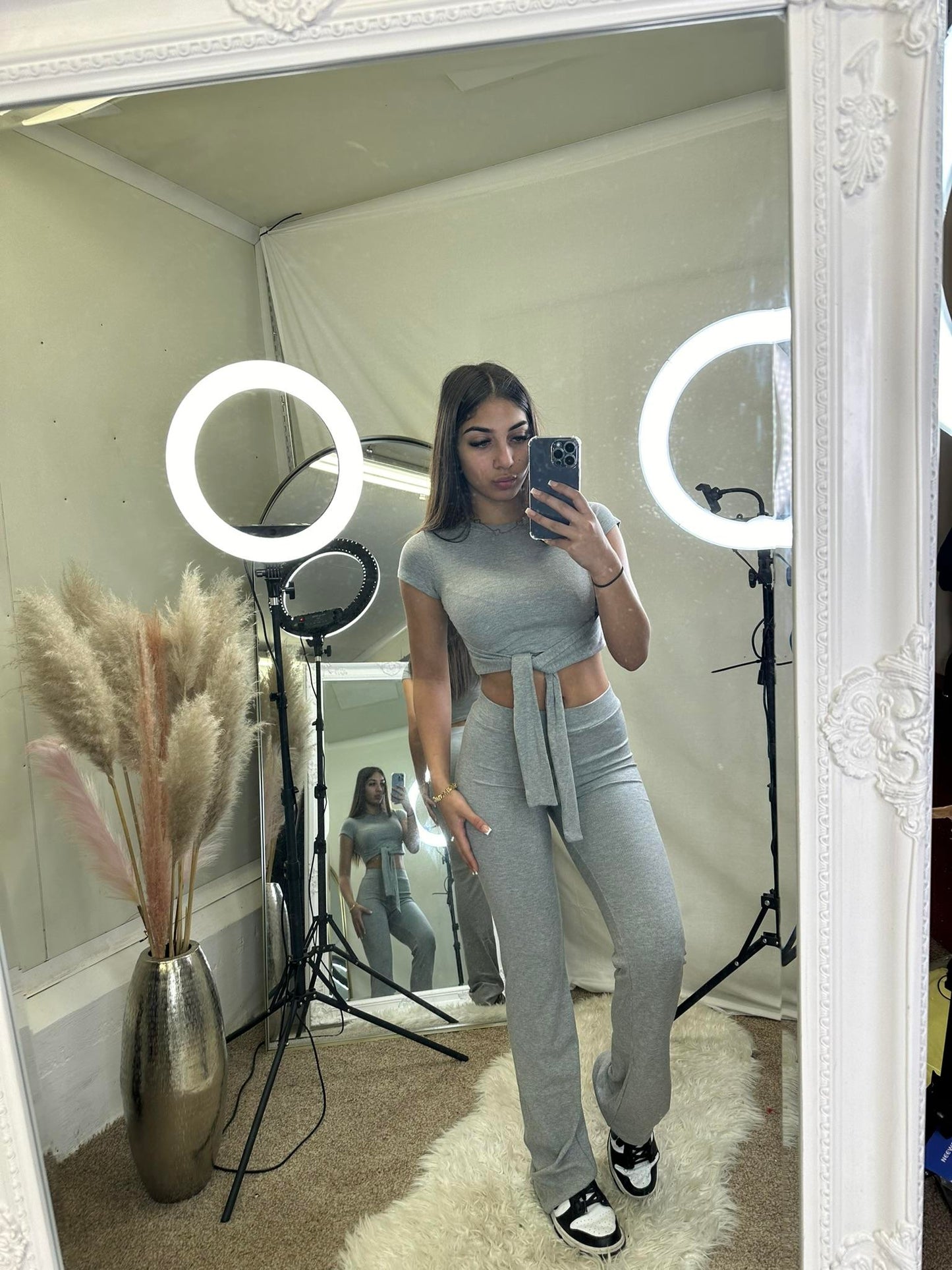 Ribbed tie back lounge wear set streetstyle clothing