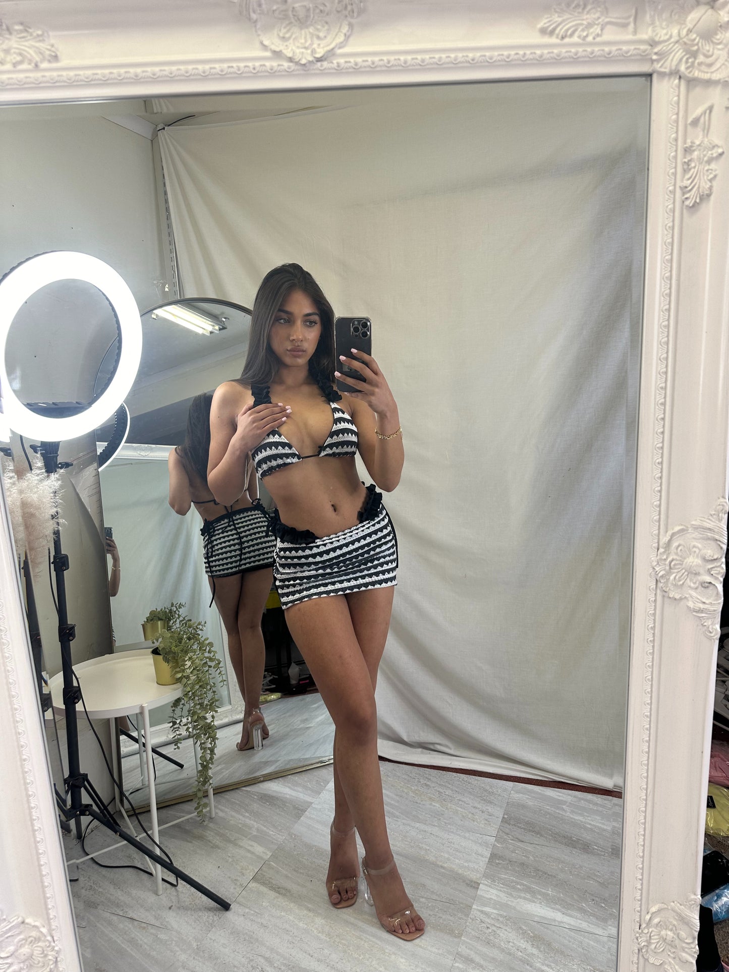 Knitted frill 3 piece bikini cover up sets
