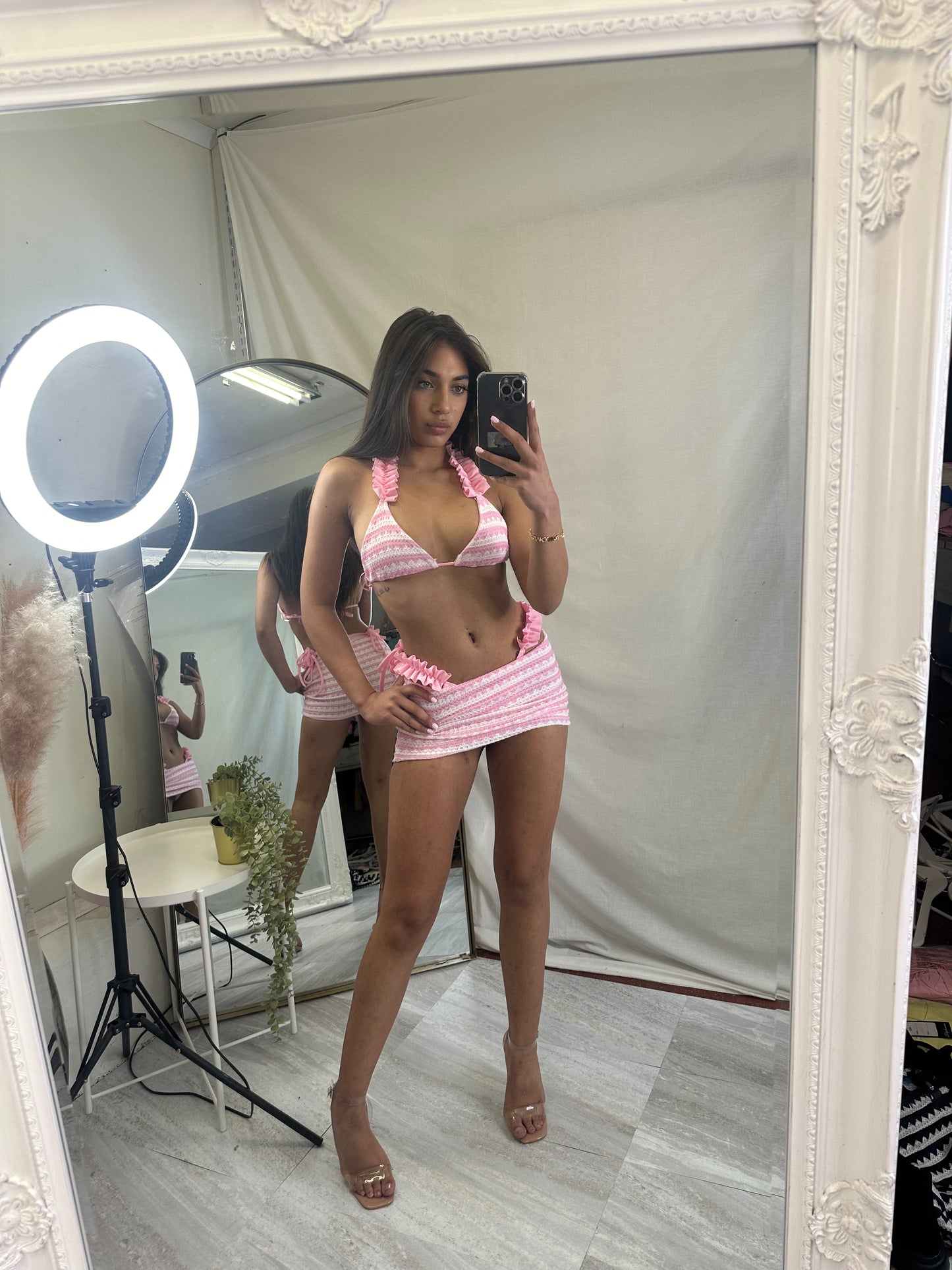 Knitted frill 3 piece bikini cover up sets