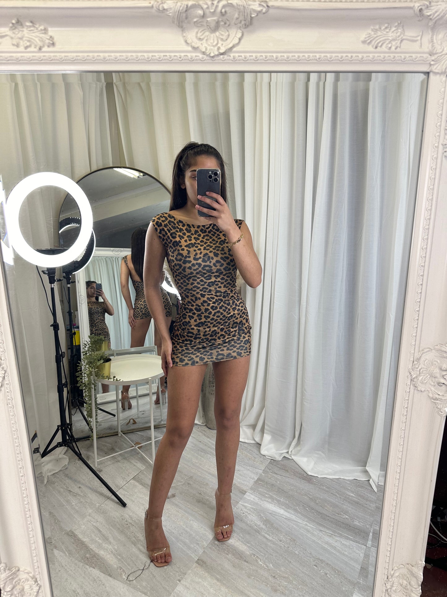 Backless leopard print party dress