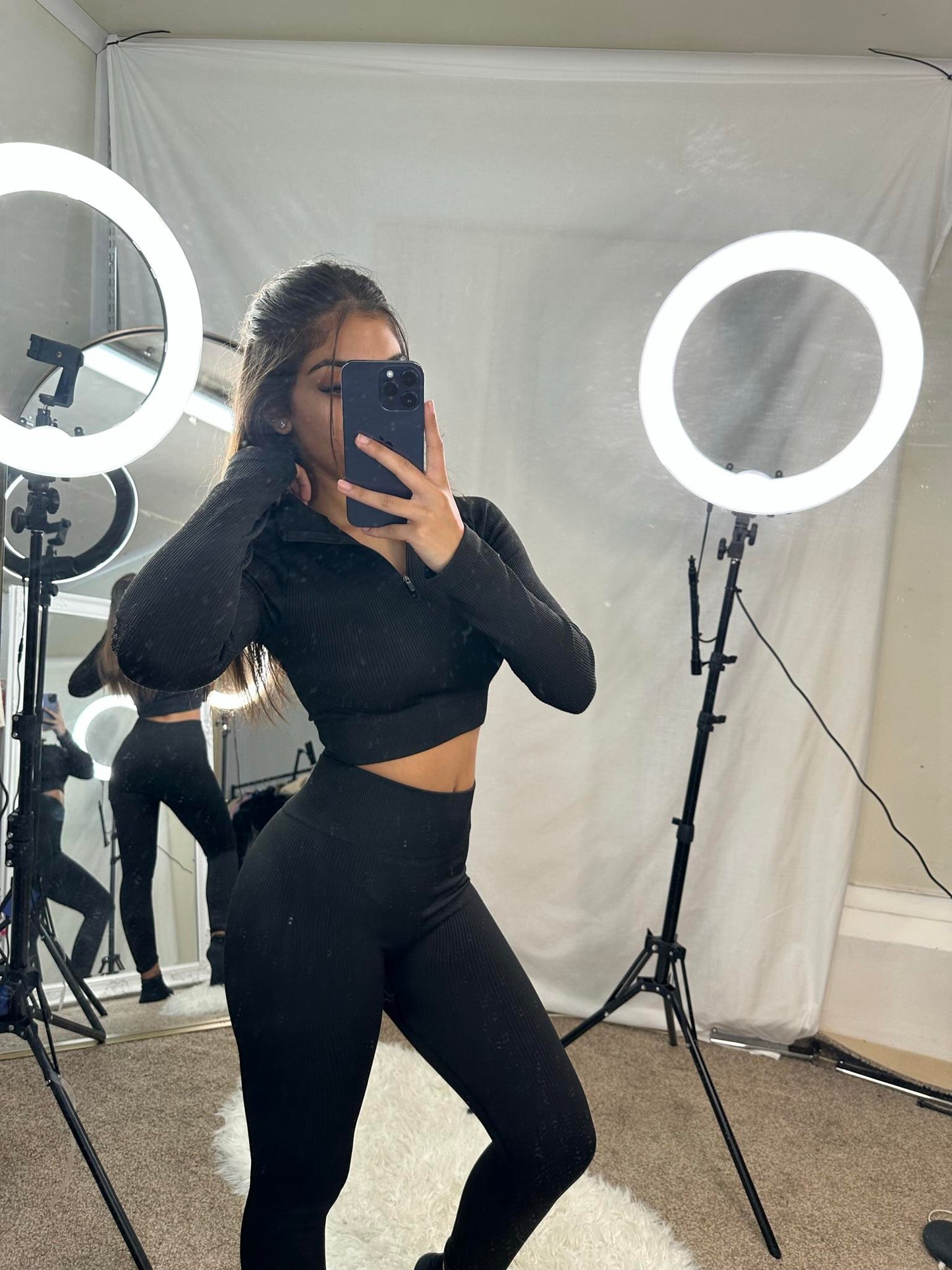 Ivy ribbed zip up gym set