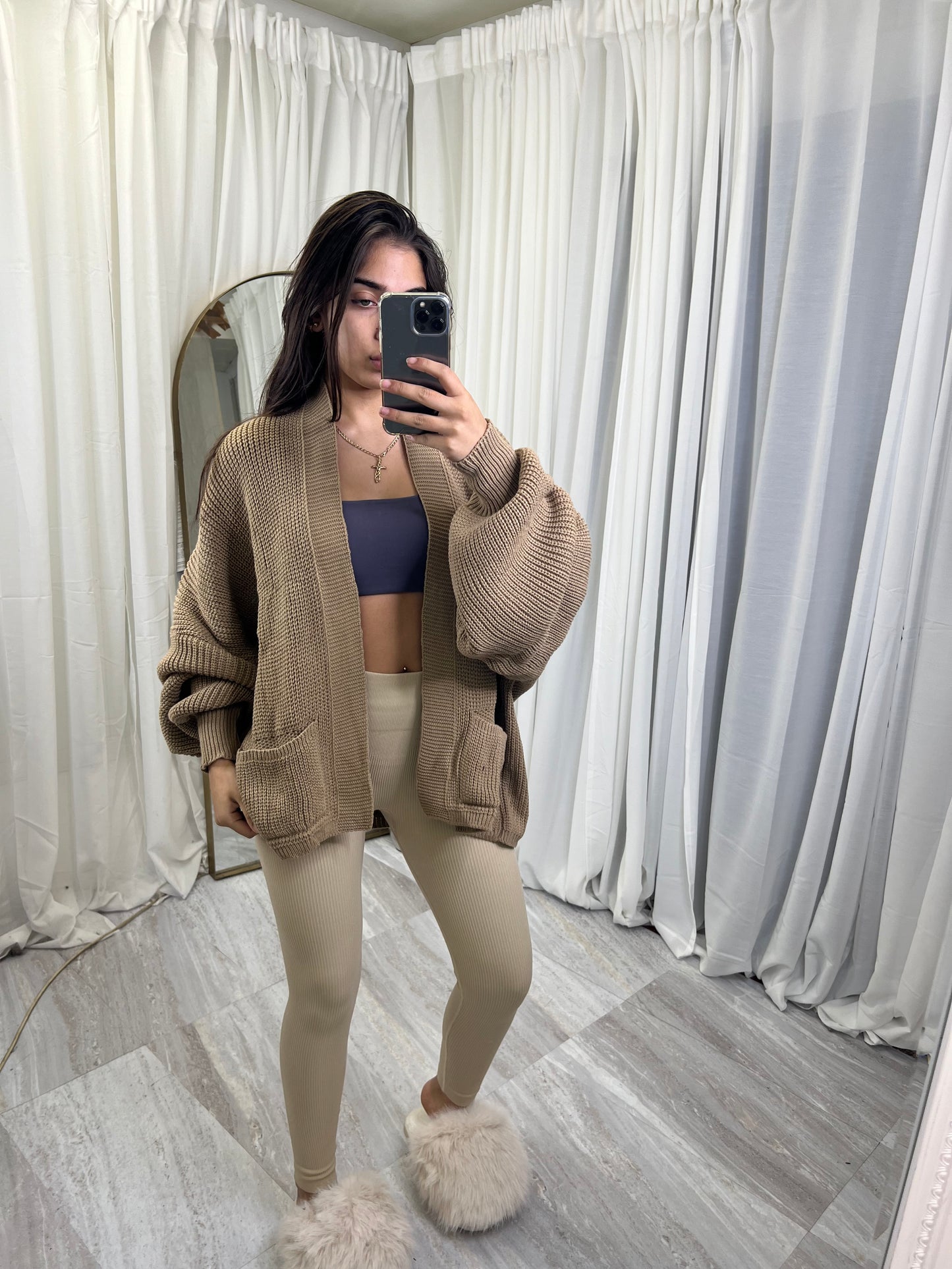 Balloon sleeve knitted cardigan