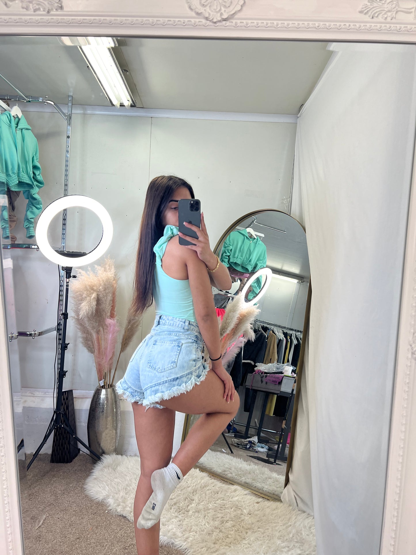 Harper denim frilled hem shorts