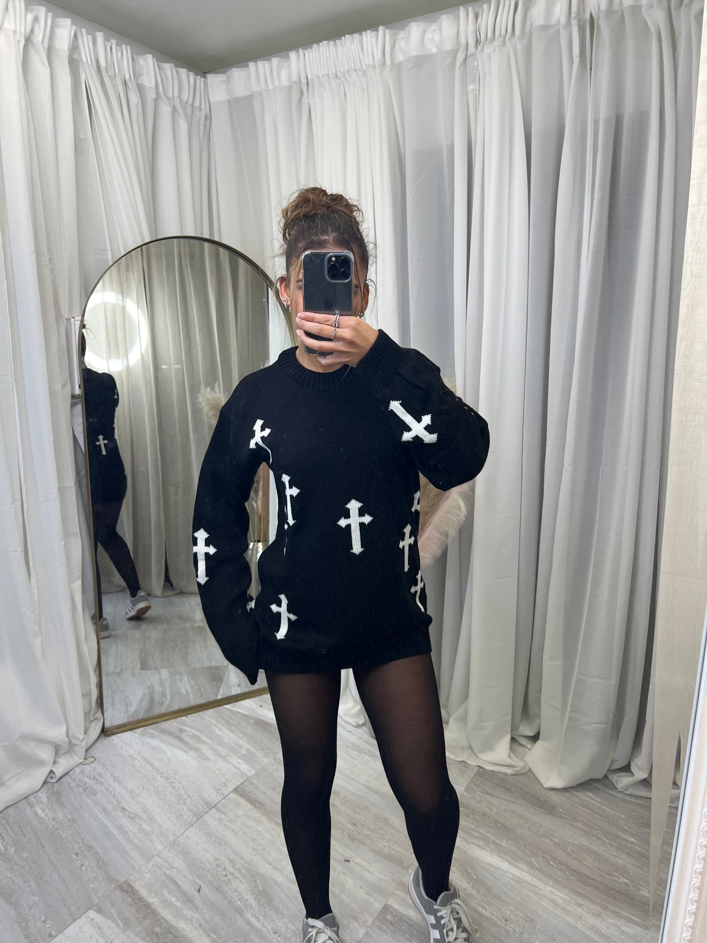 Premium knit cross jumper dress