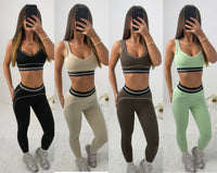 LUX contrast waistband padded gym set with piping detail