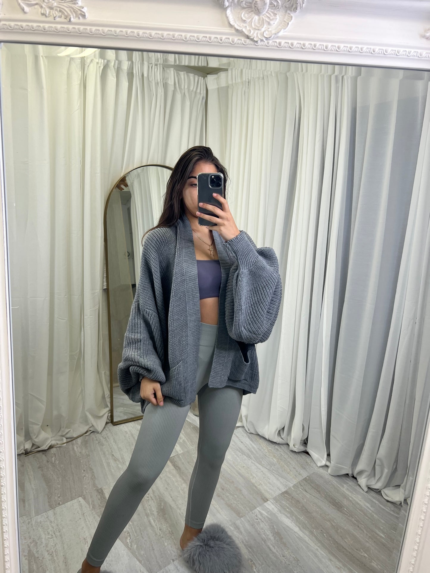Balloon sleeve knitted cardigan