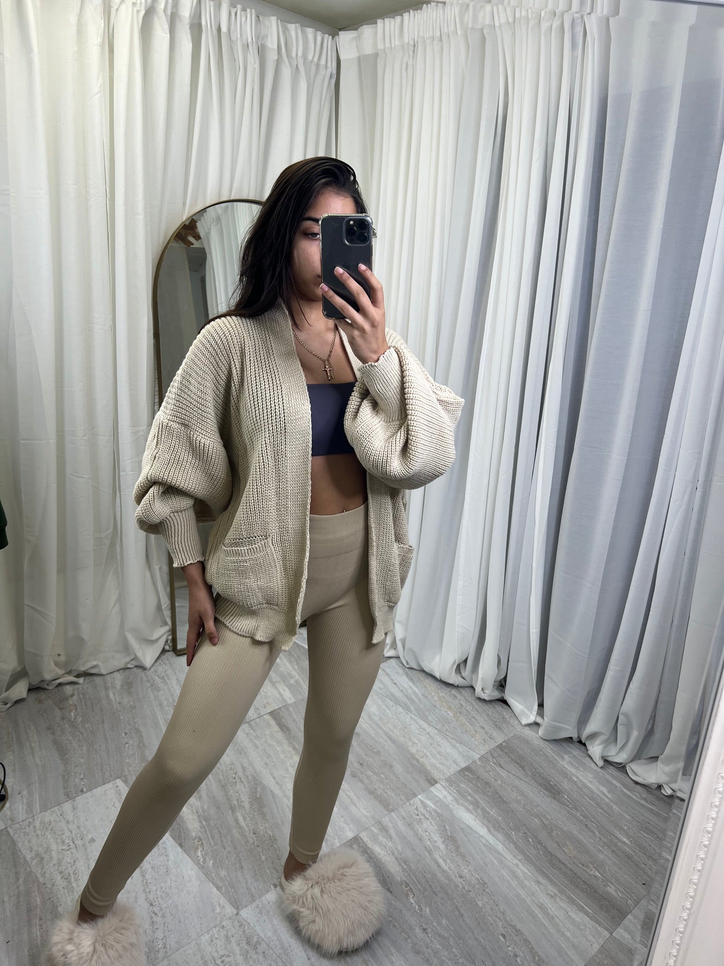 Balloon sleeve knitted cardigan