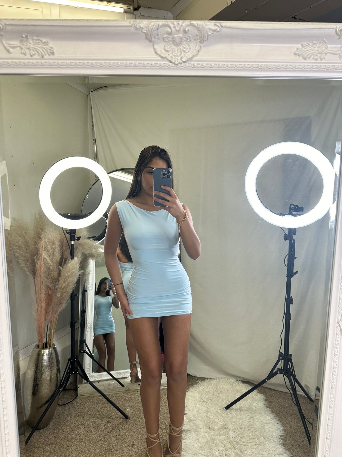 backless slinky mini dress