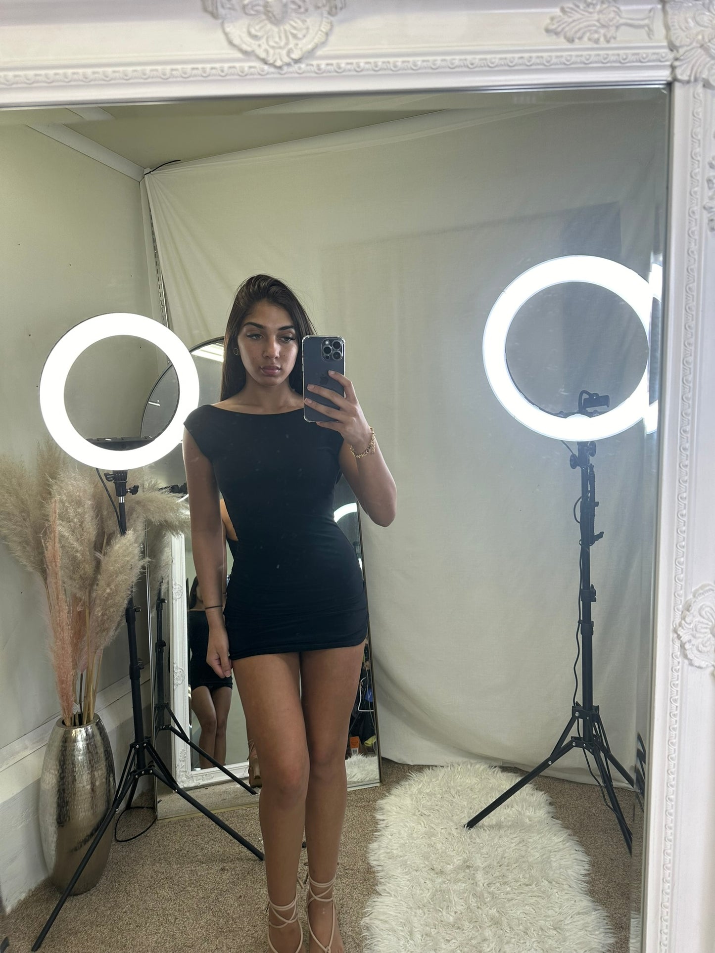 backless ruched slinky dress