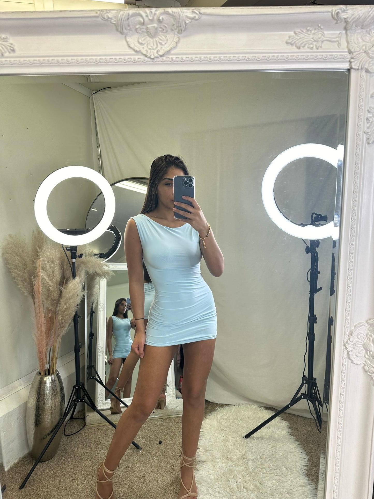 backless ruched slinky dress