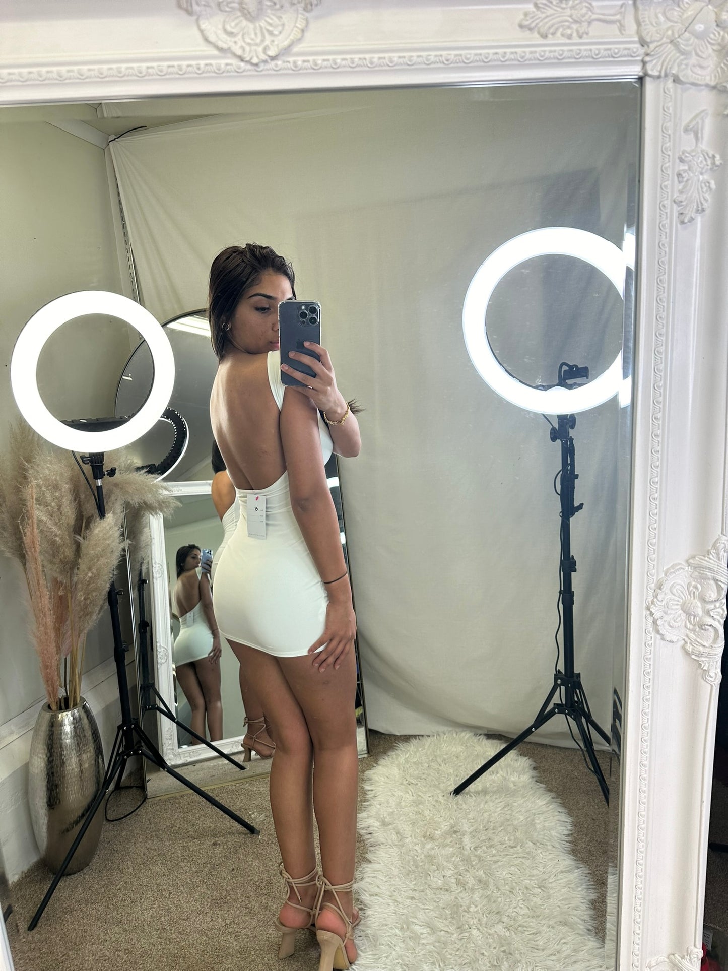 backless ruched slinky dress