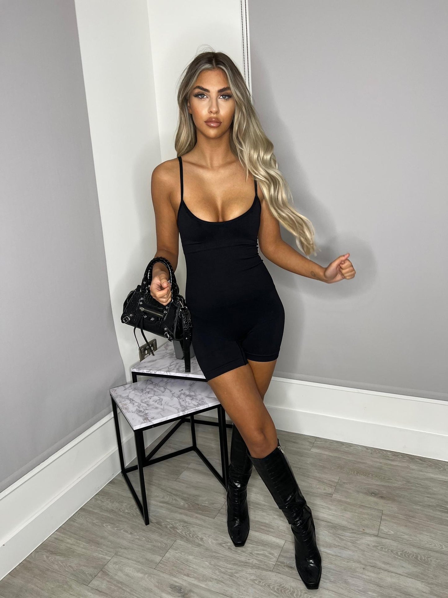 Della unitard ribbed shoe string straps one piece gym lounge wear sets