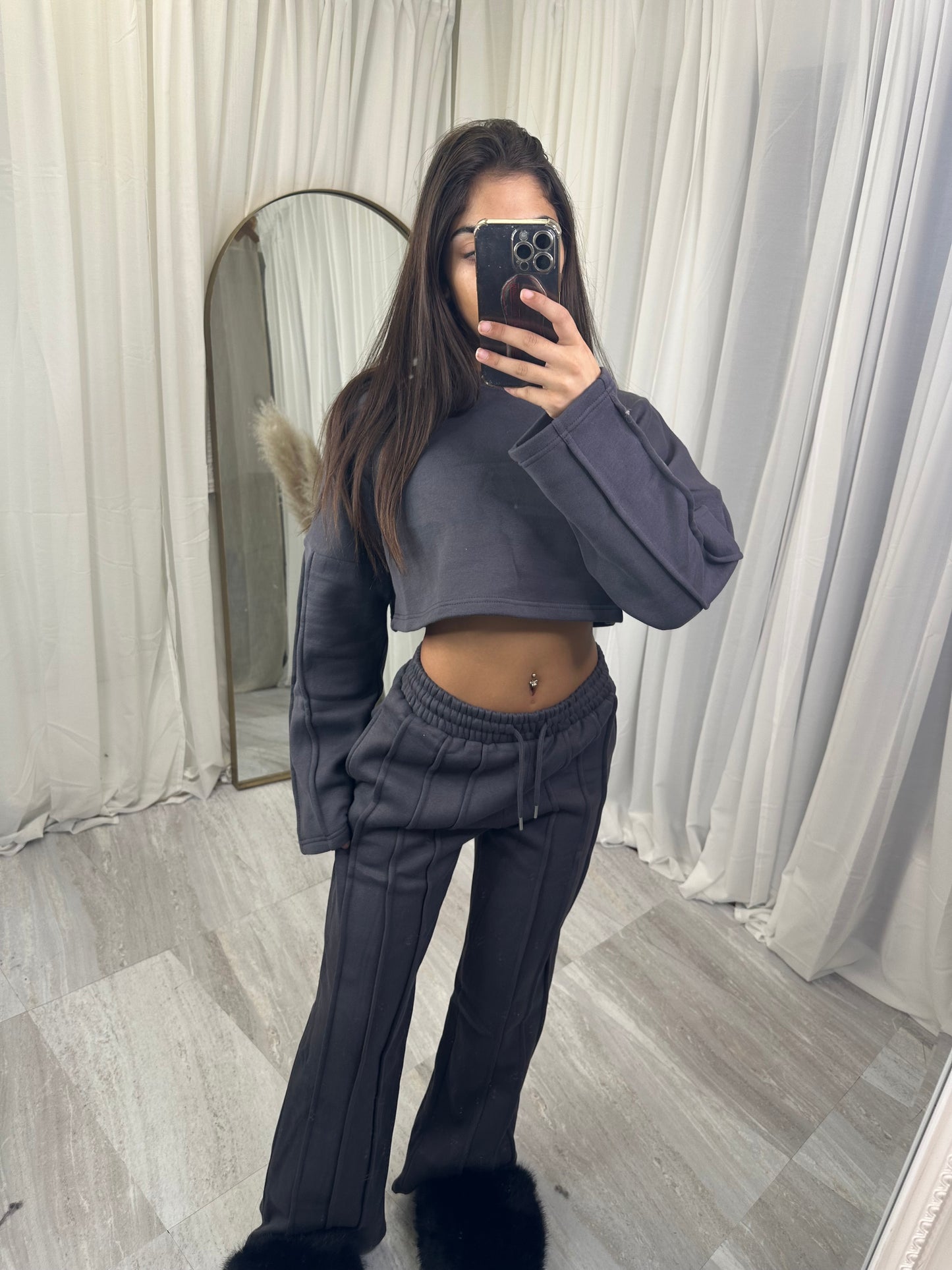 Premium cropped 3 seam wide leg tracksuit 1763