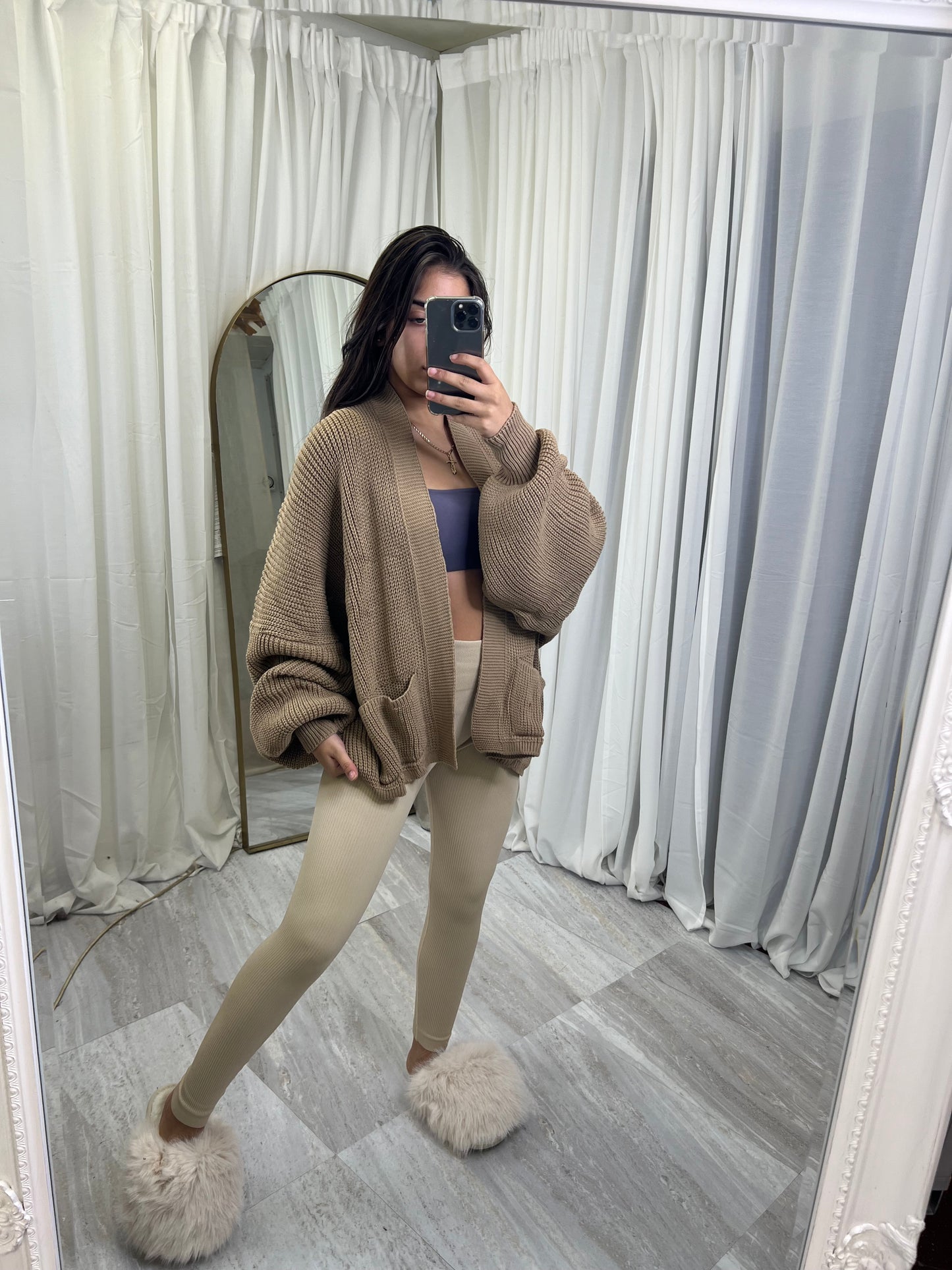 Balloon sleeve knitted cardigan