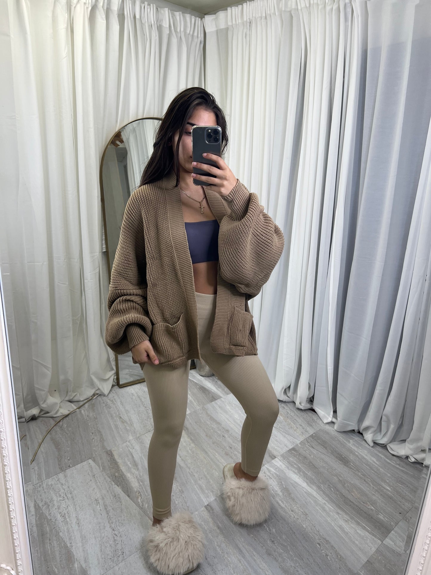 Balloon sleeve knitted cardigan