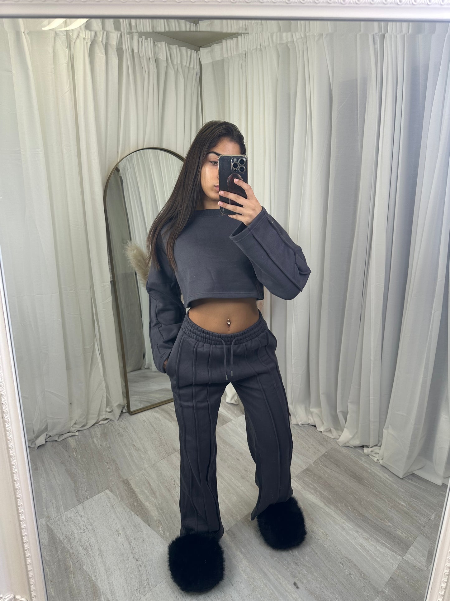 Premium cropped 3 seam wide leg tracksuit 1763