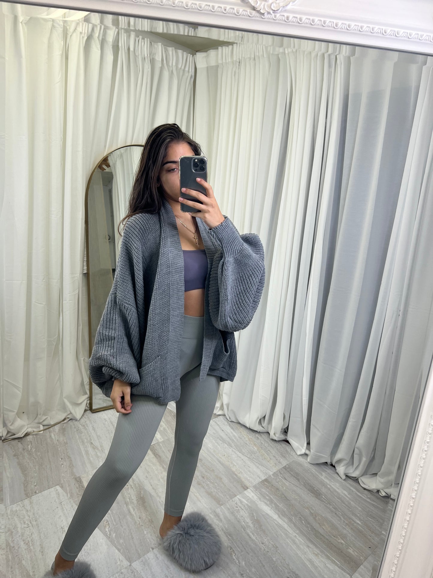 Balloon sleeve knitted cardigan