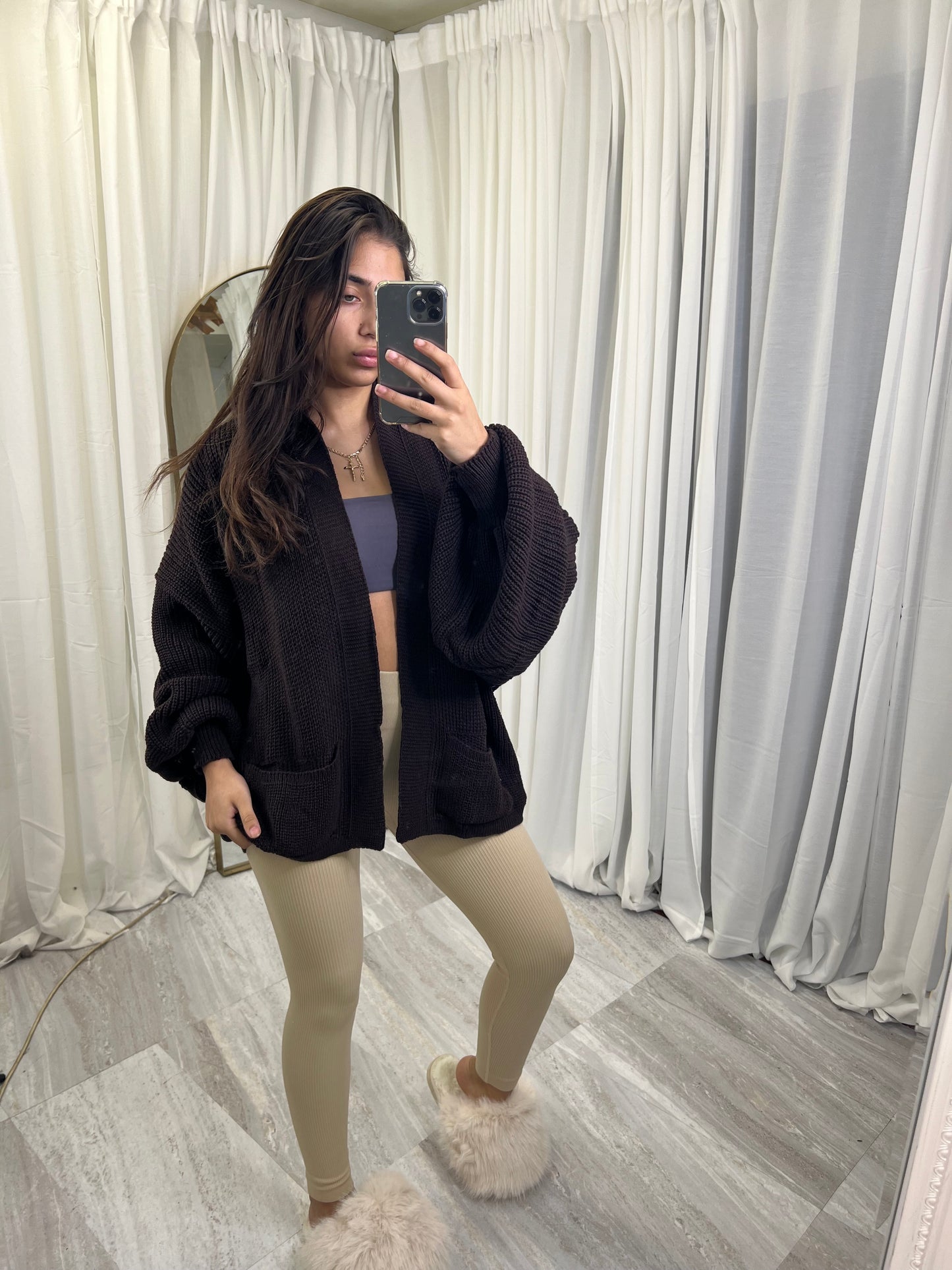 Balloon sleeve knitted cardigan