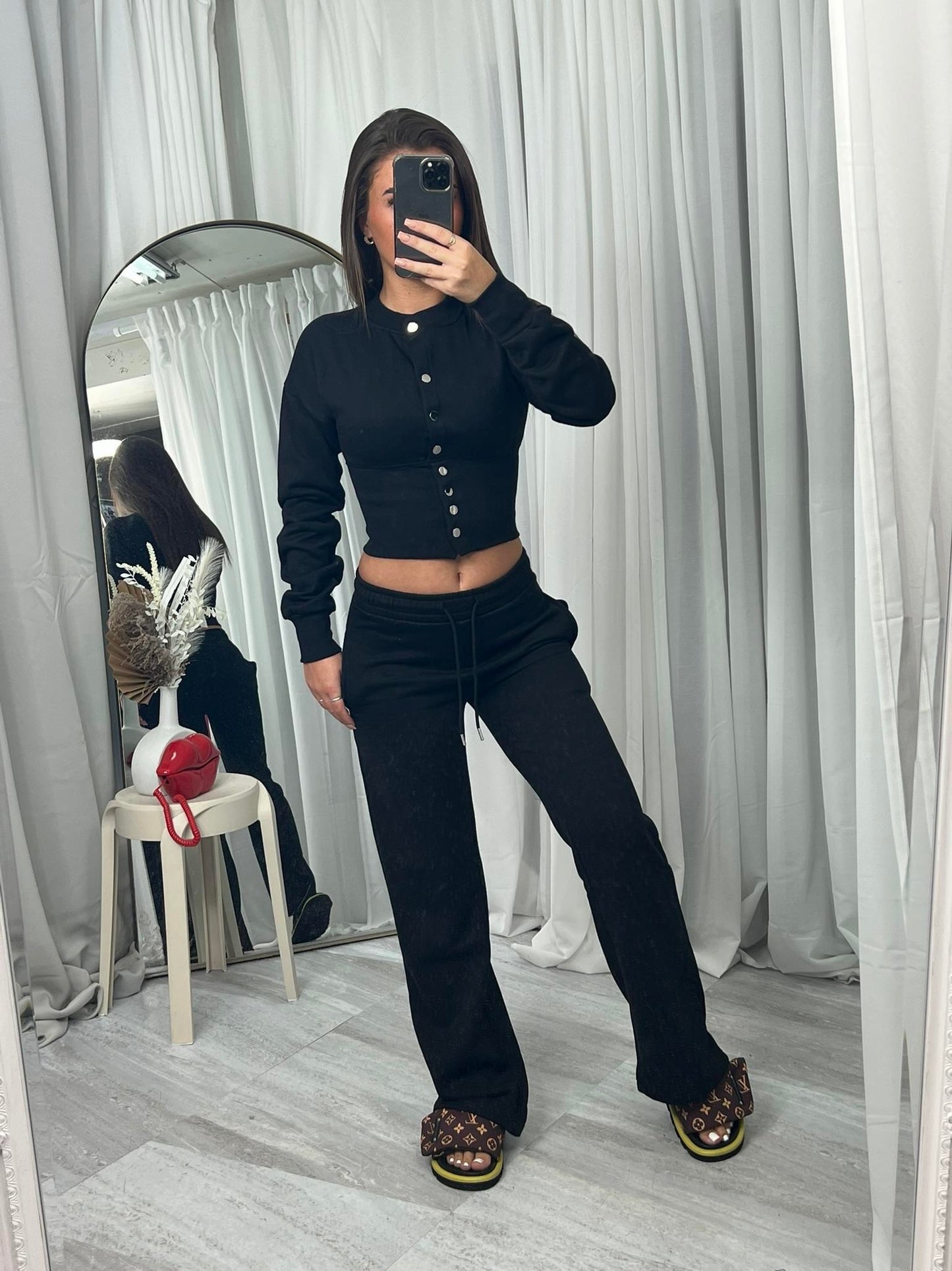 Bonnie long sleeve button detail top and wide leg joggers