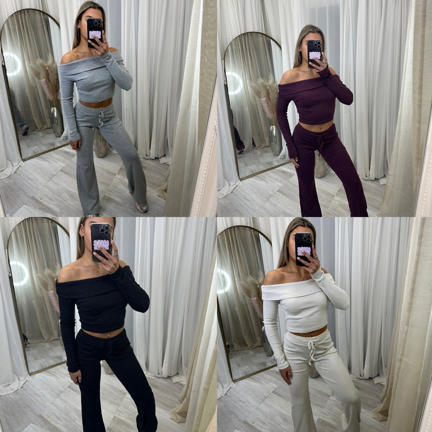 Off the shoulder low waisted lounge wear set