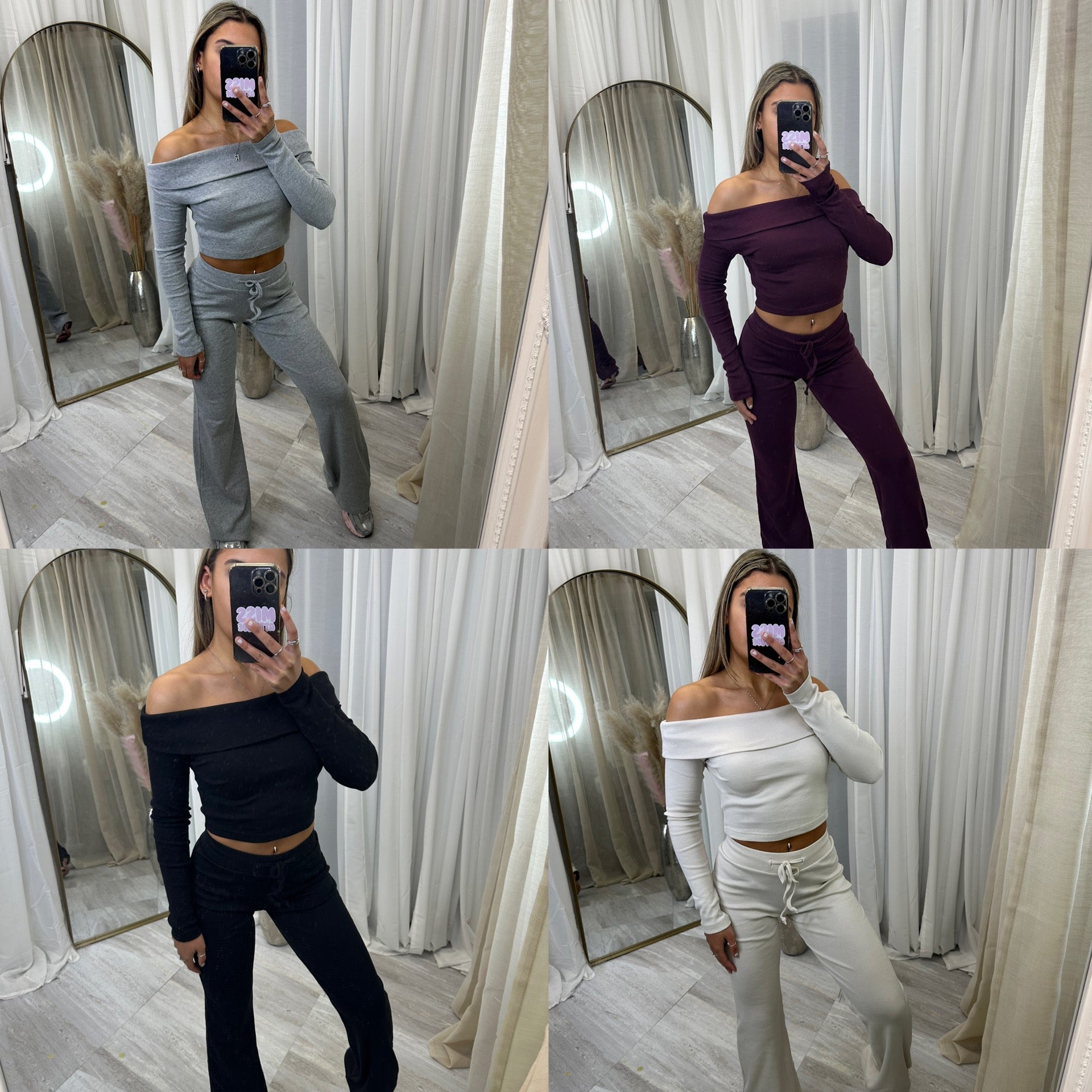 Off the shoulder low waisted lounge wear set