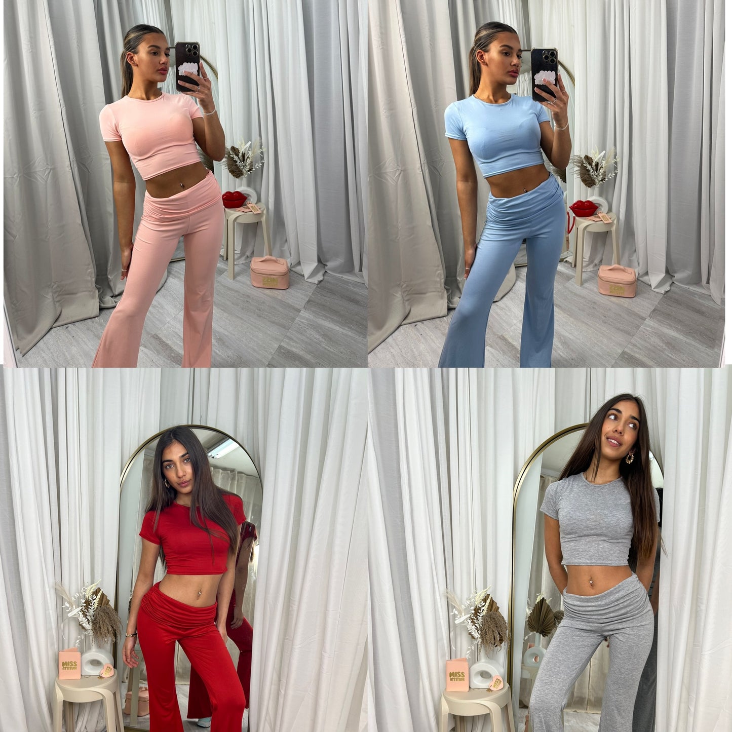 Ruched waist with short sleeve crop top and flared bottoms loungewear