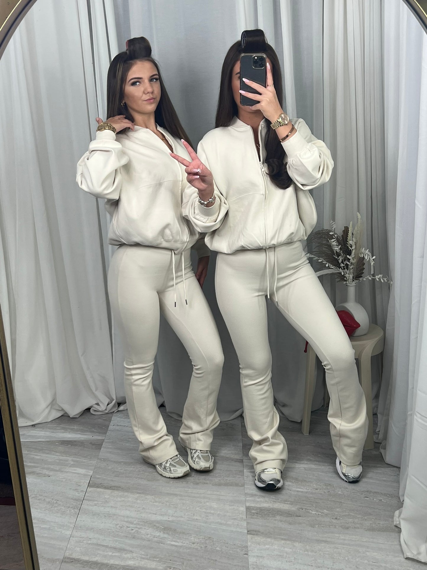 Ella flared bomber jacket and flared bottoms set.