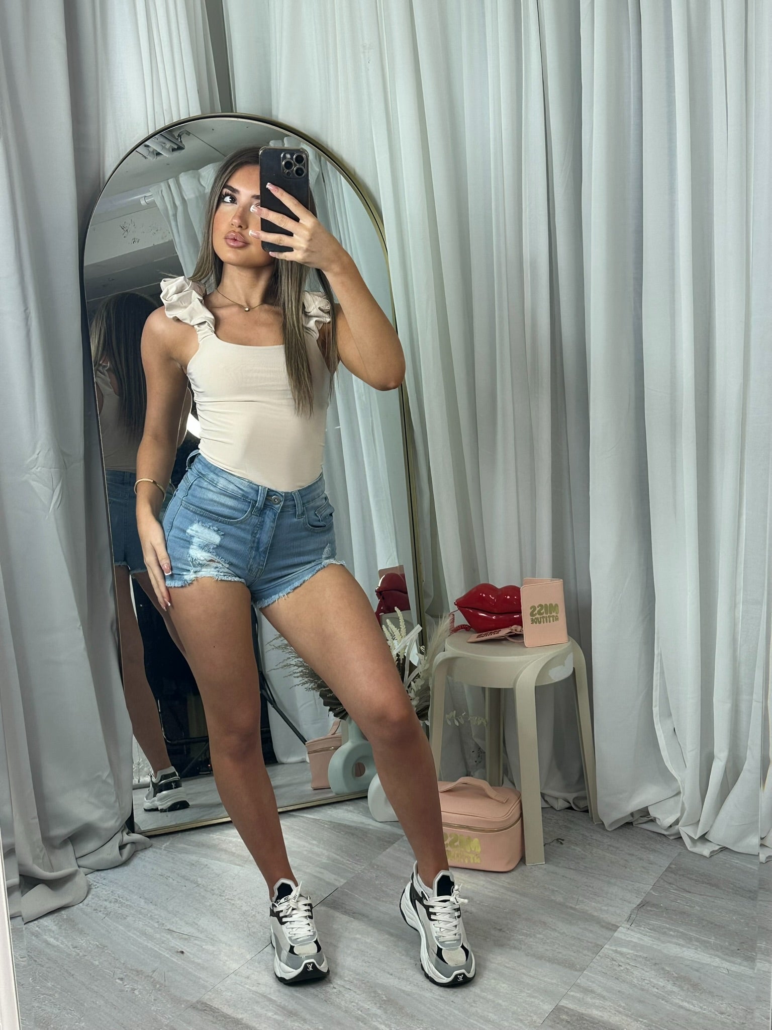 Distressed Stretchy Denim Shorts