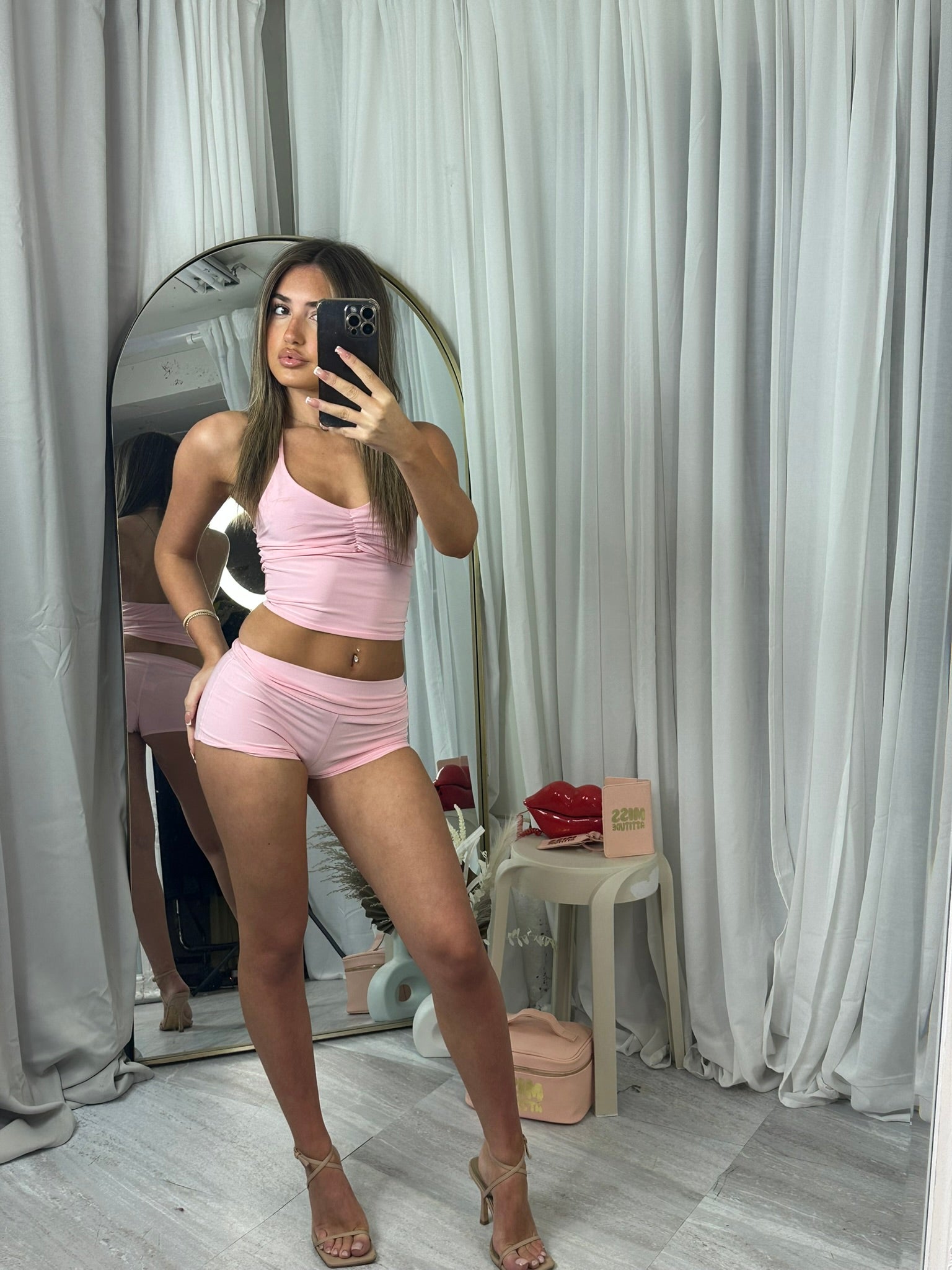 Halter Neck Slinky Crop Top & Shorts Co-Ord Set