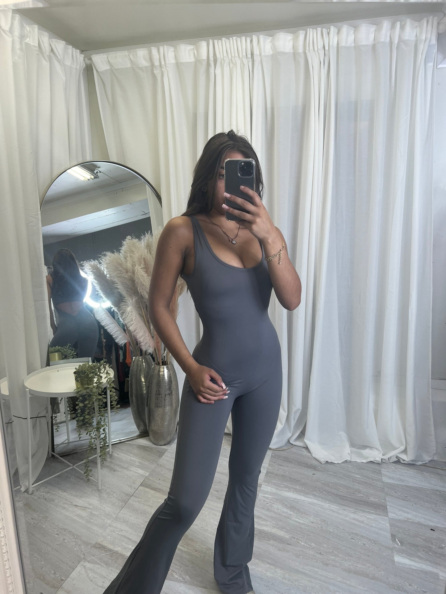 Flared bottoms sleeveless scrunch bum jumpsuit