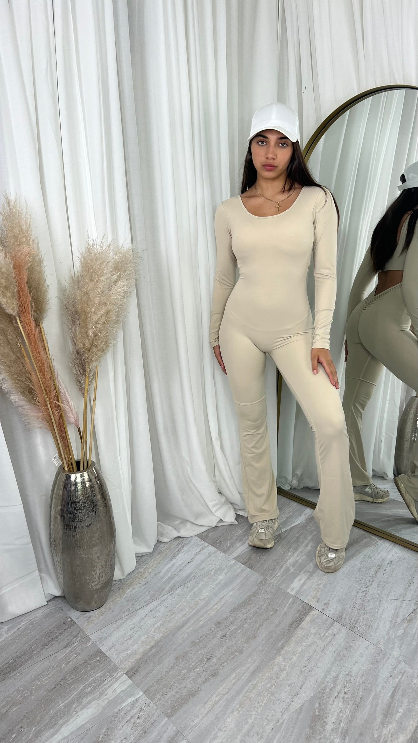 Ruched bum long sleeved active wear jumpsuit