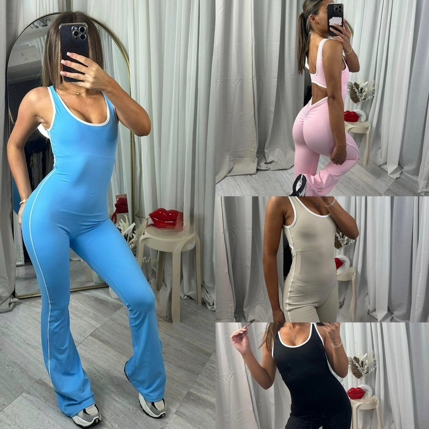 Sleeveless contrast pin stripe jumpsuit with scrunch bum