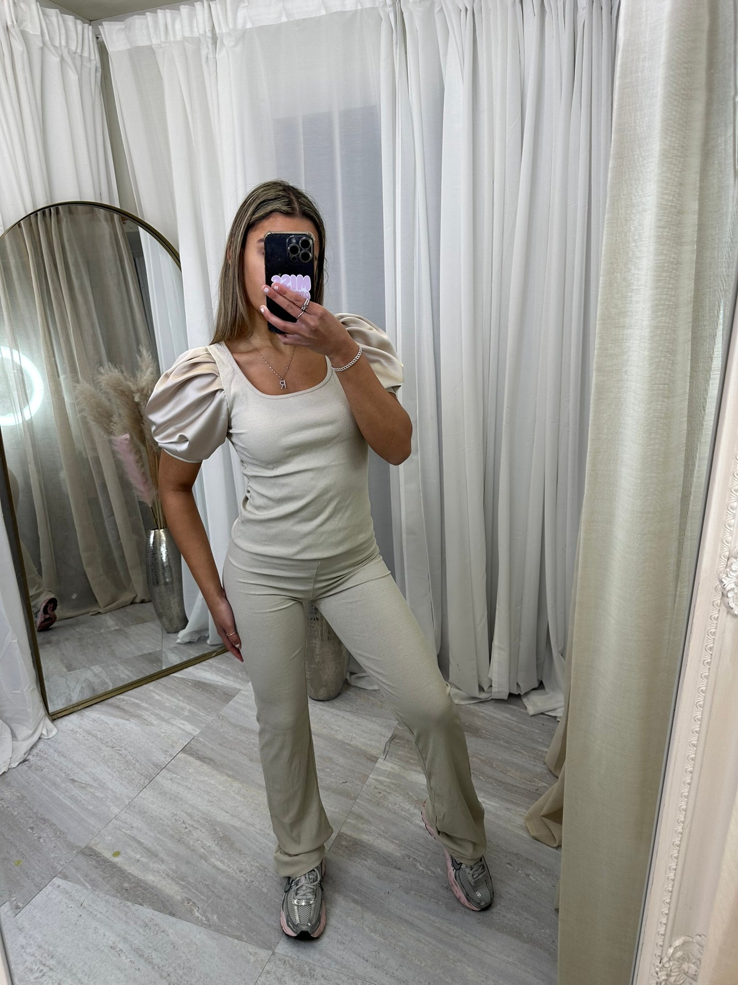 Short sleeve flared bottoms lounge wear set.