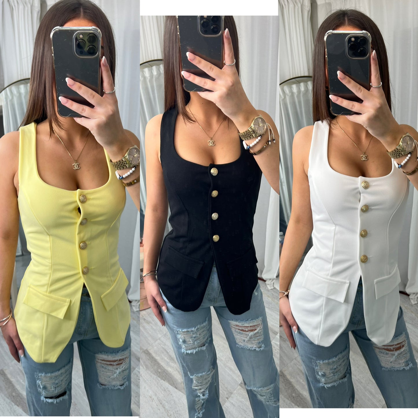 Buttoned top sleeveless waistcoat