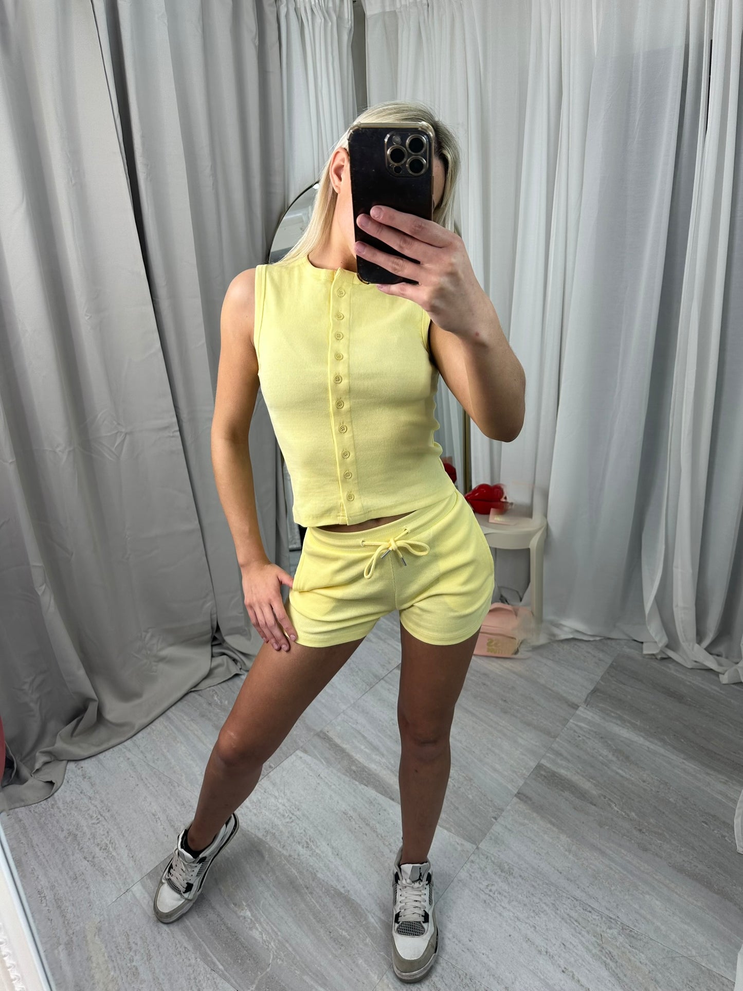 Ribbed Button Through Sleeveless Top and Shorts Co-ord