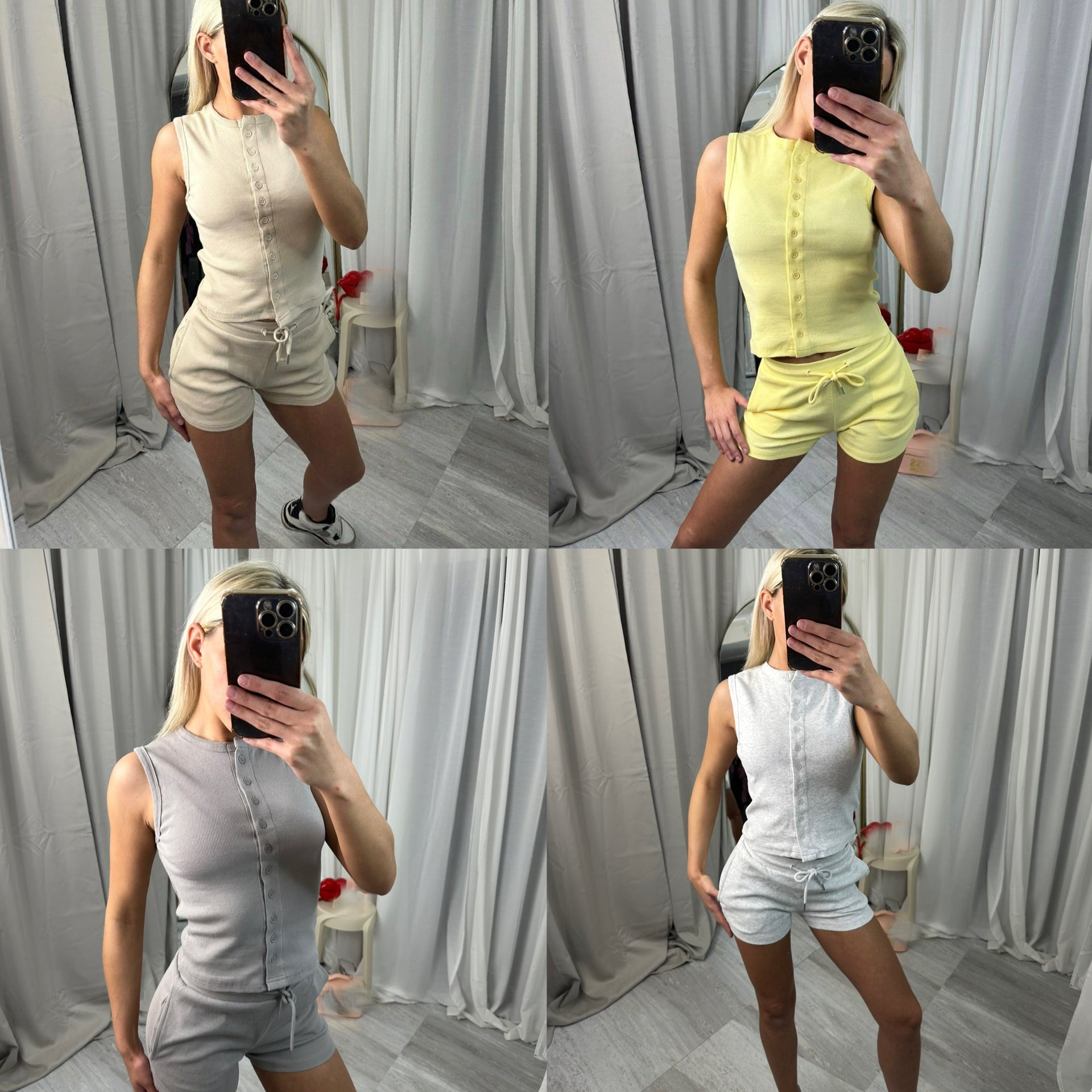 Ribbed Button Through Sleeves Top and Shorts Co-ord