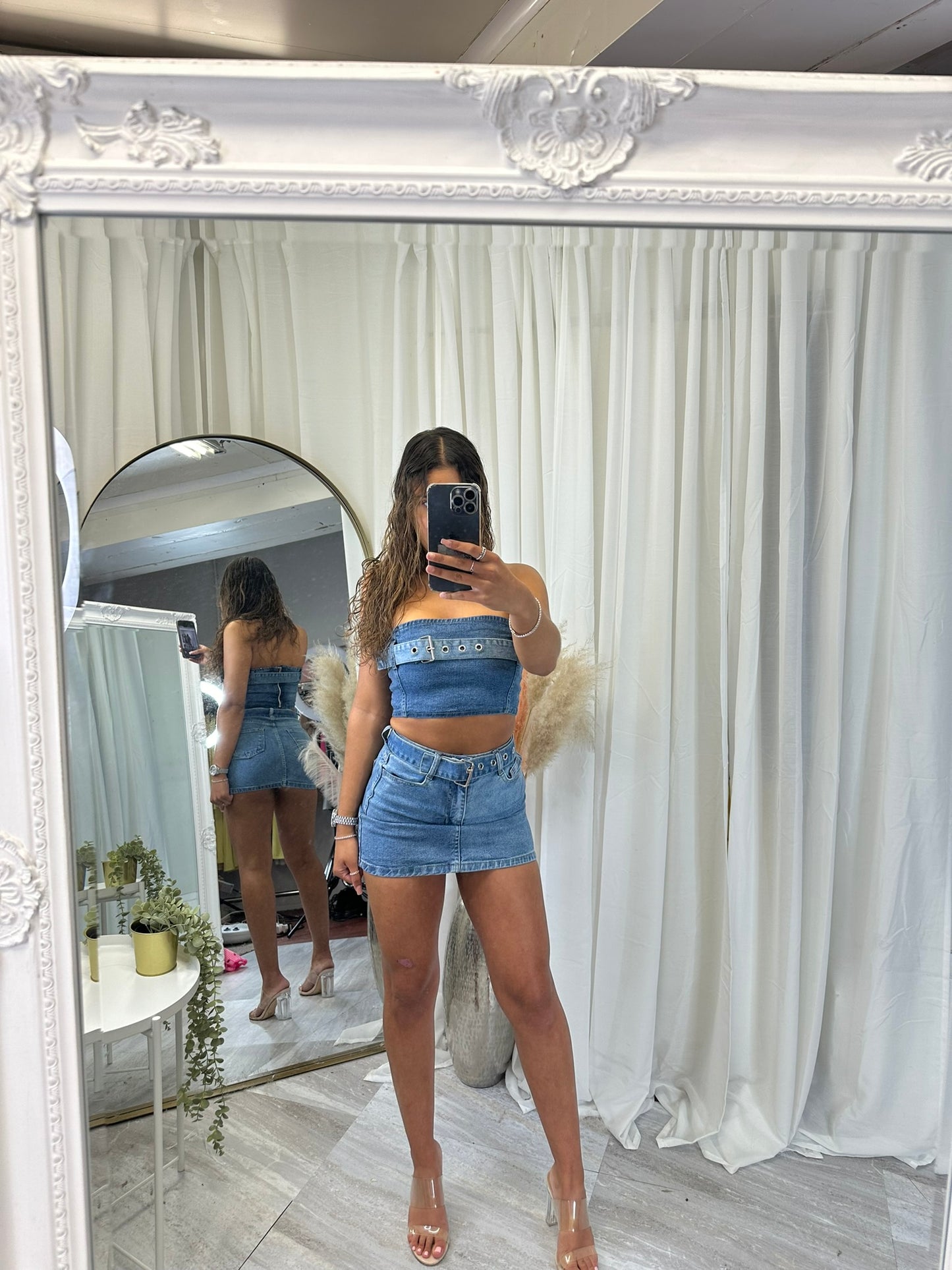 Denim buckle bandeau co-ord 6067