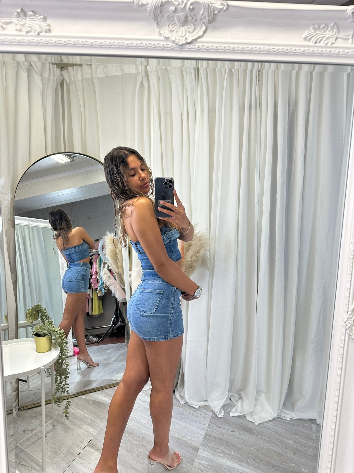 Denim buckle bandeau co-ord 6067