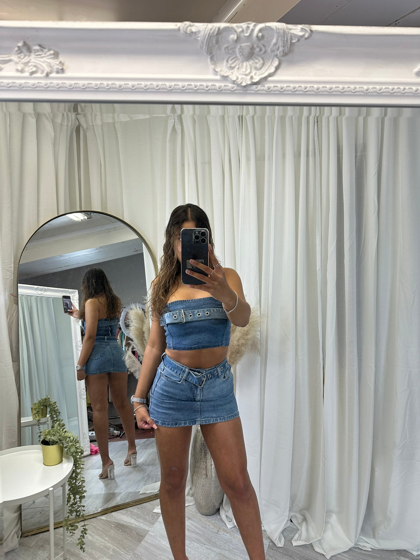 Denim buckle bandeau co-ord 6067